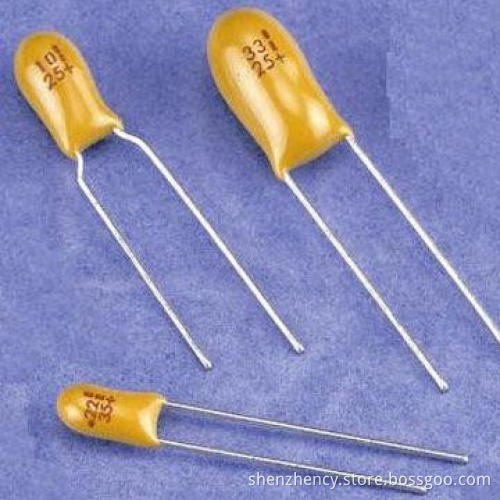 2.2uf 25V DIP Tantalum Capacitor, Resin-coated, Radial-lead, RoHS Directive-compliant